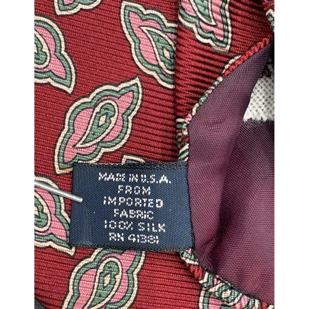 RALPH LAUREN REEP Tie Men's POLO 100% Silk Red Pink Luxury Geometric EUC